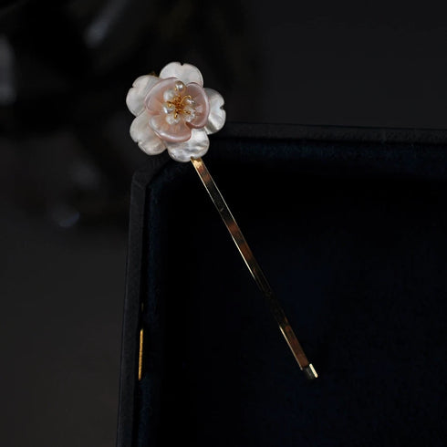 Floral Pearl and Green Stone Hair Barrette Set